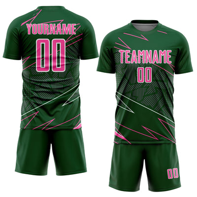Custom Green Pink-White Lines Sports Sublimation Soccer Uniform Jersey