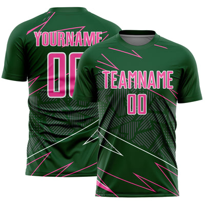 Custom Green Pink-White Lines Sports Sublimation Soccer Uniform Jersey