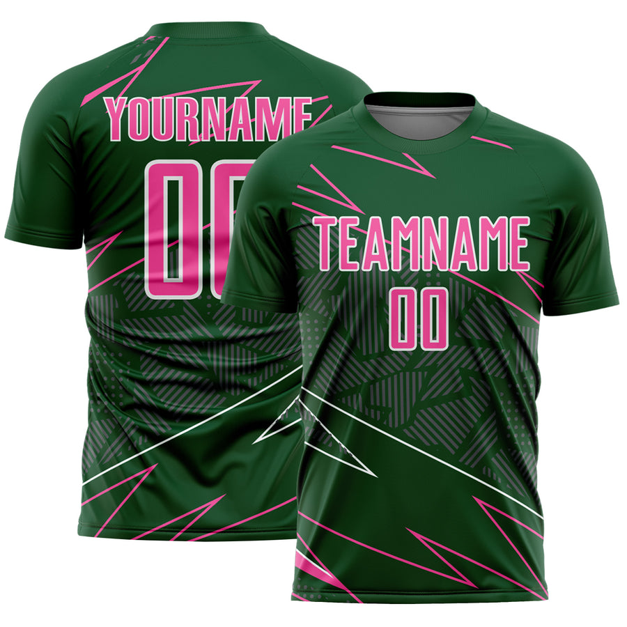 Custom Green Pink-White Lines Sports Sublimation Soccer Uniform Jersey