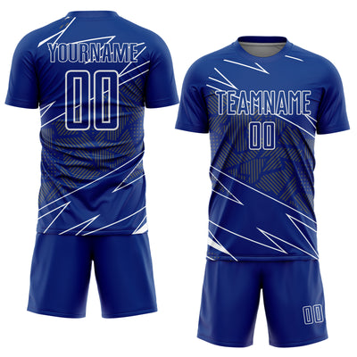 Custom Royal White Lines Sports Sublimation Soccer Uniform Jersey