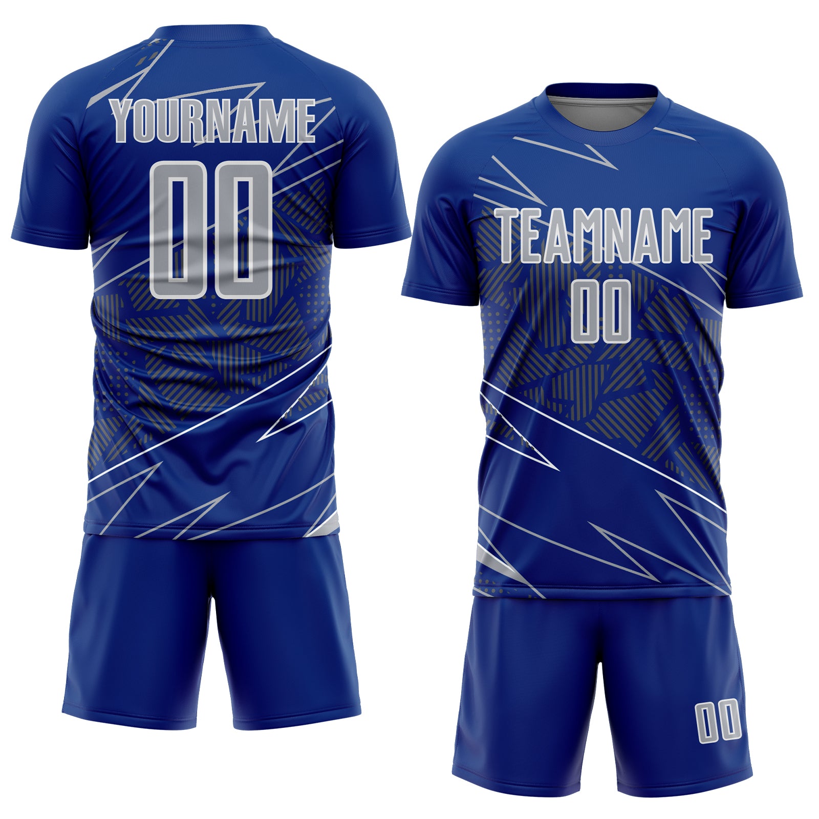 Custom Royal Gray-White Lines Sports Sublimation Soccer Uniform Jersey