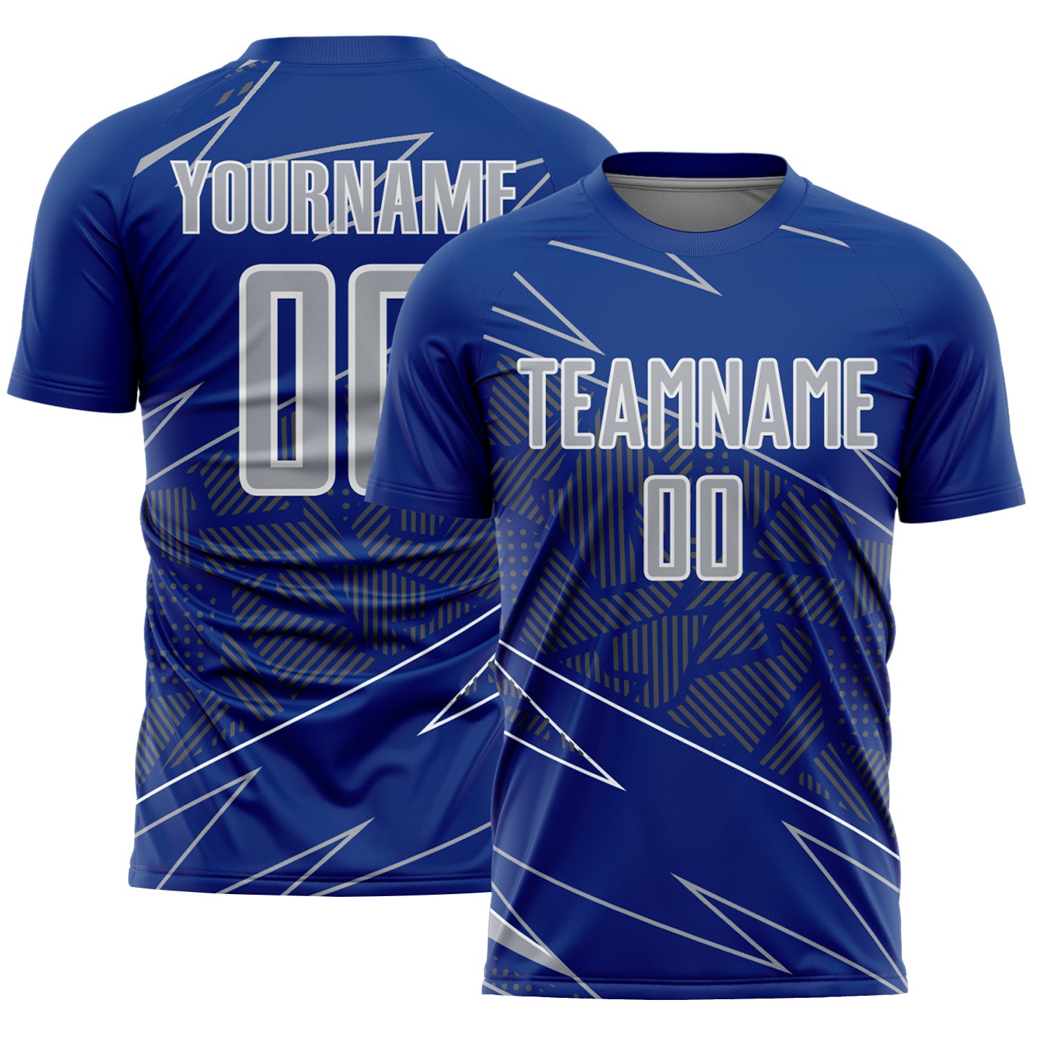 Custom Royal Gray-White Lines Sports Sublimation Soccer Uniform Jersey