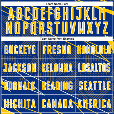 Custom Royal Yellow-White Lines Sports Sublimation Soccer Uniform Jersey