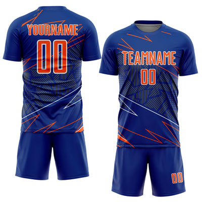 Custom Royal Orange-White Lines Sports Sublimation Soccer Uniform Jersey