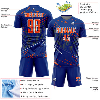 Custom Royal Orange-White Lines Sports Sublimation Soccer Uniform Jersey