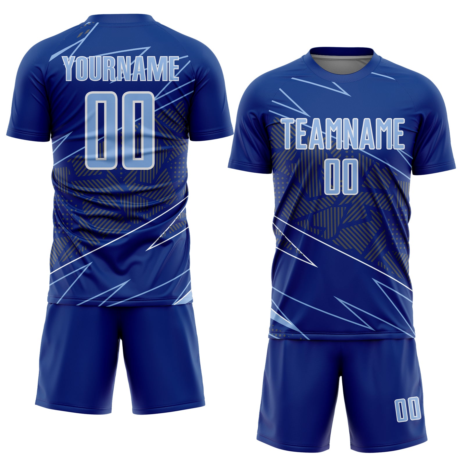 Custom Royal Light Blue-White Lines Sports Sublimation Soccer Uniform Jersey