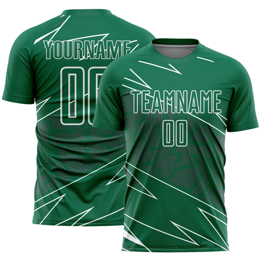Custom Kelly Green White Lines Sports Sublimation Soccer Uniform Jersey