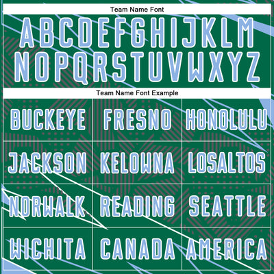 Custom Kelly Green Light Blue-White Lines Sports Sublimation Soccer Uniform Jersey