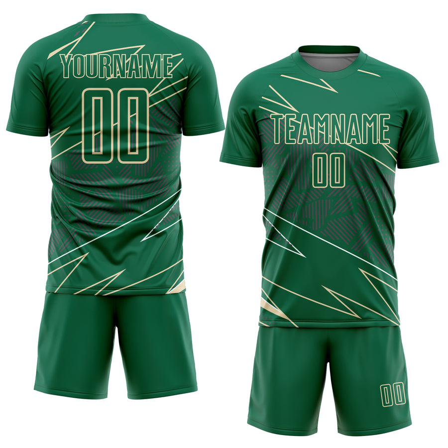 Custom Kelly Green Cream Lines Sports Sublimation Soccer Uniform Jersey