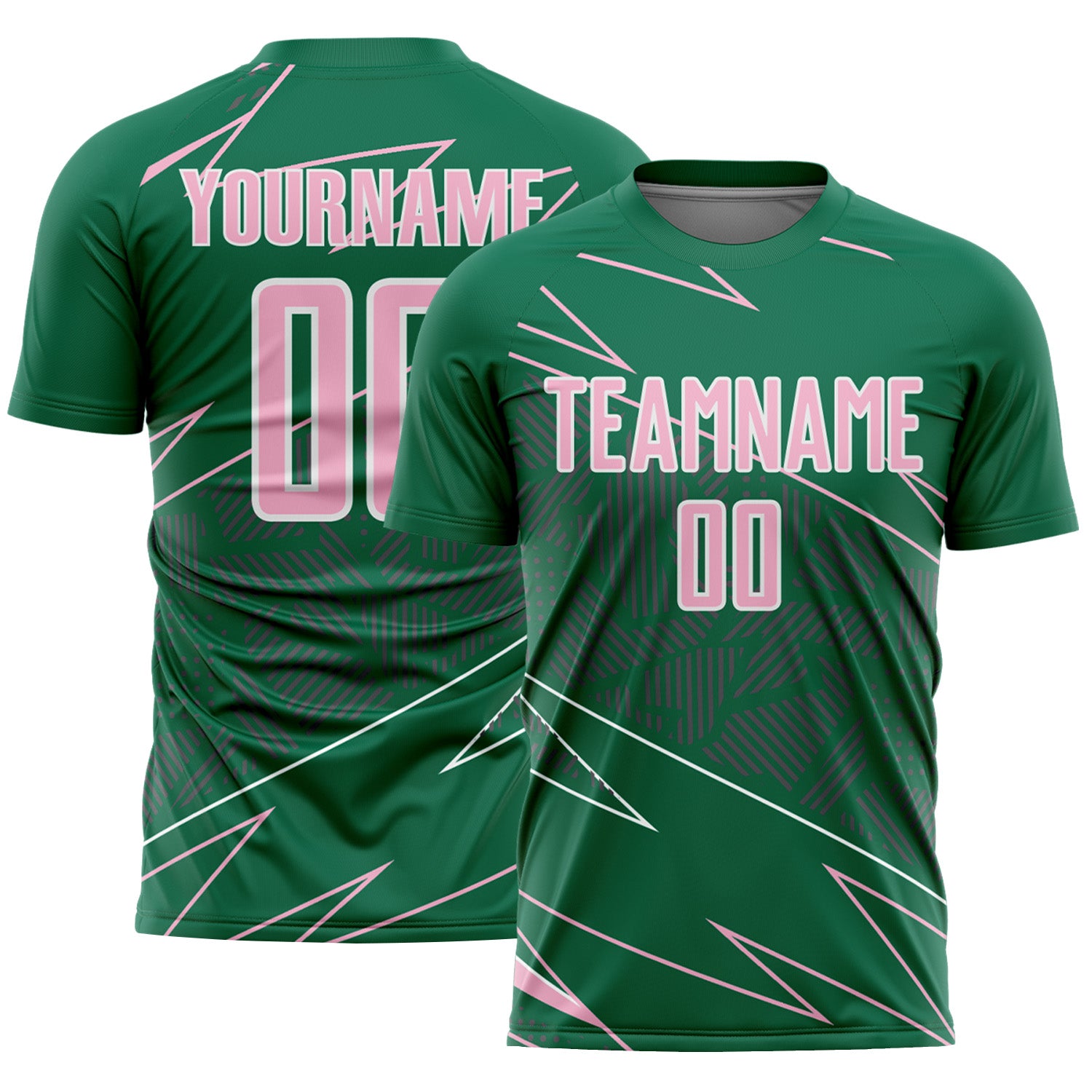Custom Kelly Green Light Pink-White Lines Sports Sublimation Soccer Uniform Jersey