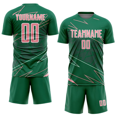 Custom Kelly Green Medium Pink-White Lines Sports Sublimation Soccer Uniform Jersey