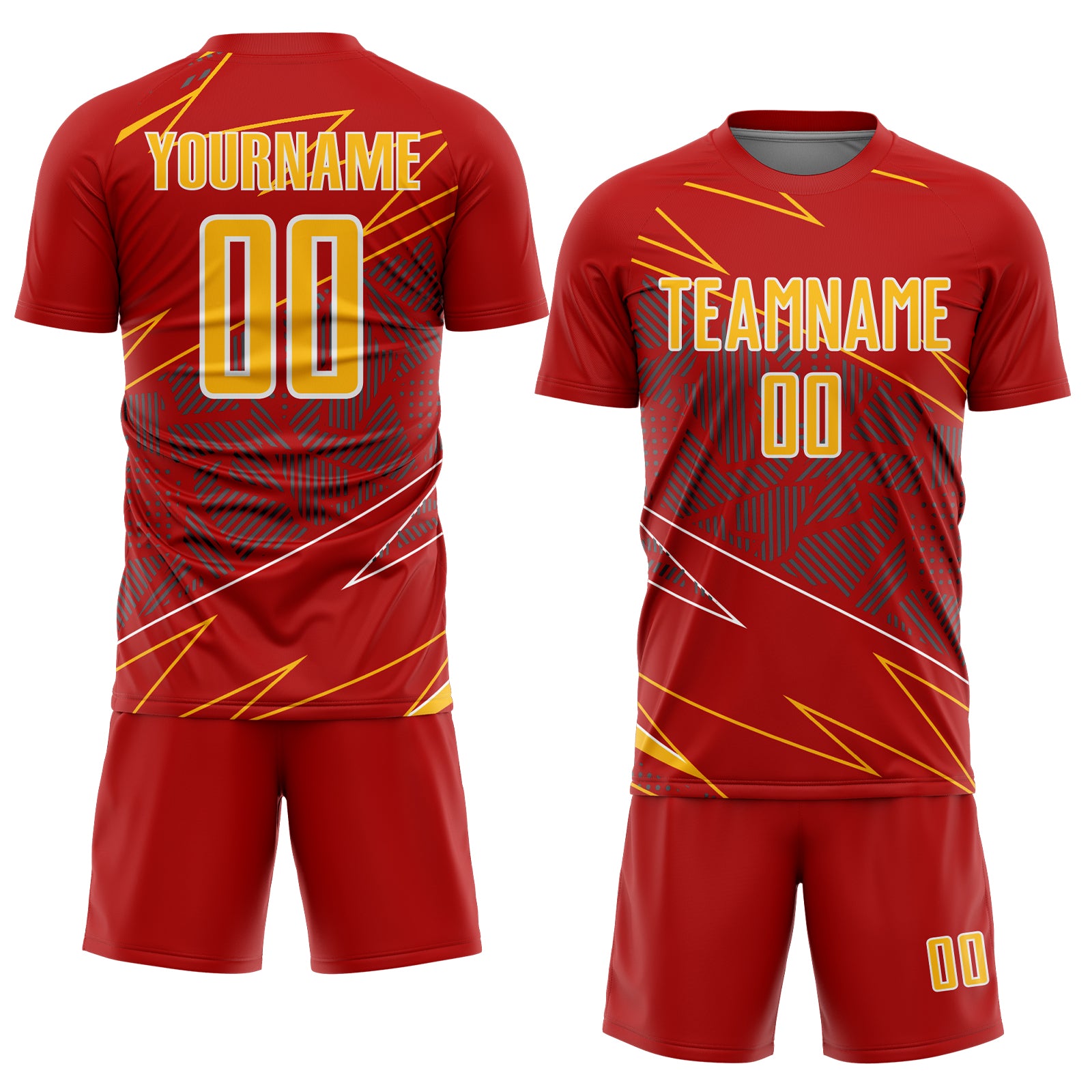 Custom Red Gold-White Lines Sports Sublimation Soccer Uniform Jersey