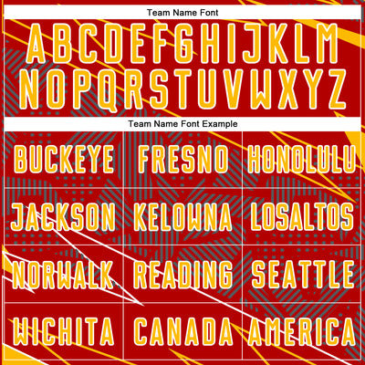 Custom Red Gold-White Lines Sports Sublimation Soccer Uniform Jersey