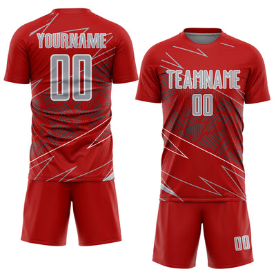 Custom Red Gray-White Lines Sports Sublimation Soccer Uniform Jersey