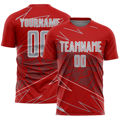 Custom Red Gray-White Lines Sports Sublimation Soccer Uniform Jersey