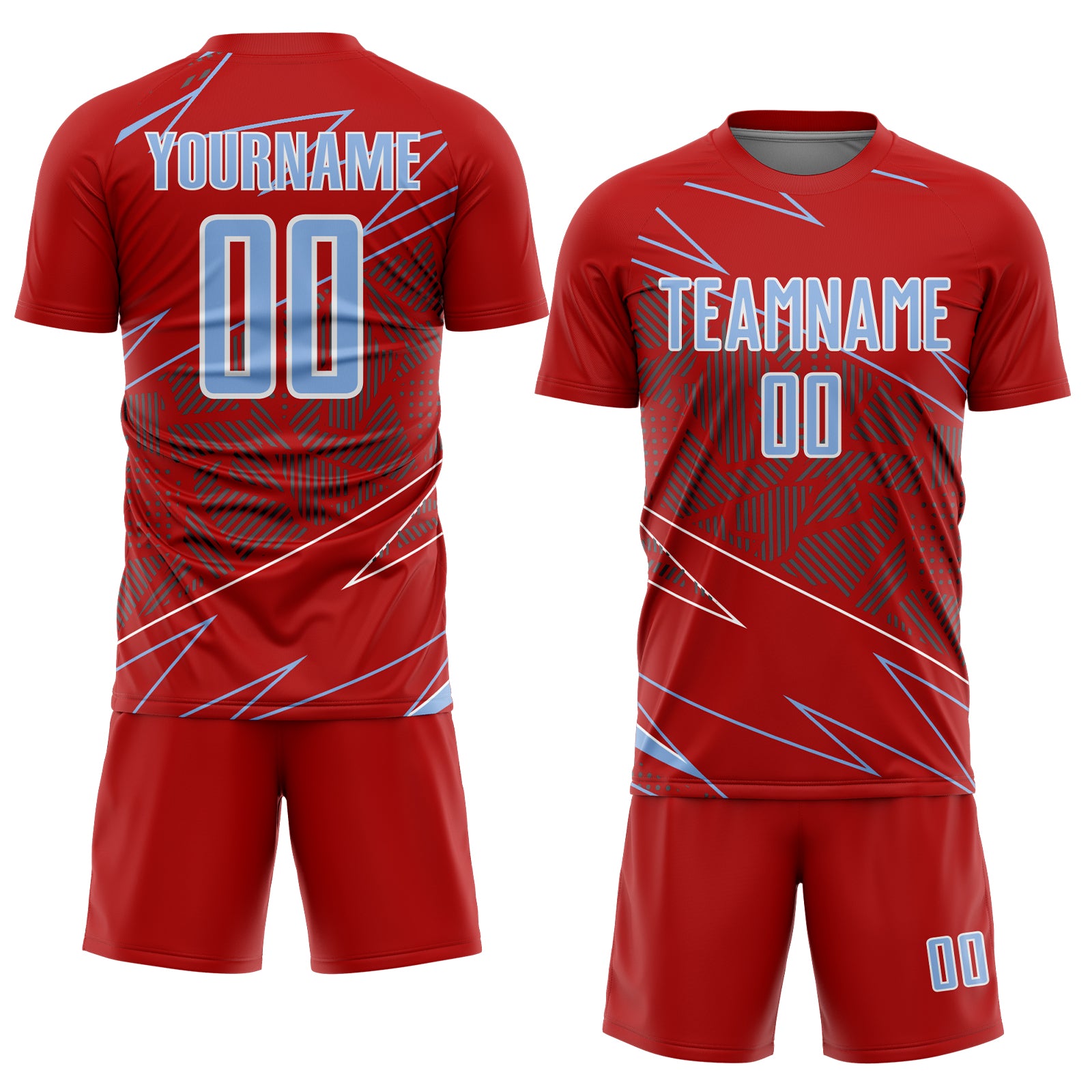 Custom Red Light Blue-White Lines Sports Sublimation Soccer Uniform Jersey