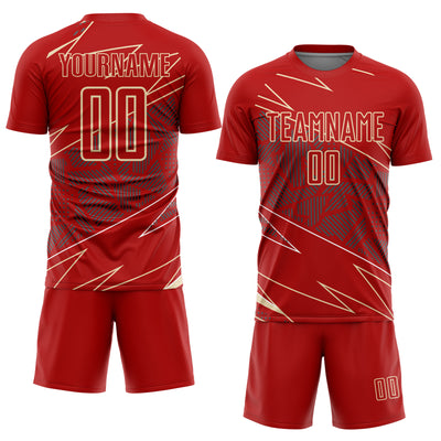 Custom Red Cream Lines Sports Sublimation Soccer Uniform Jersey