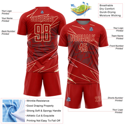 Custom Red Cream Lines Sports Sublimation Soccer Uniform Jersey
