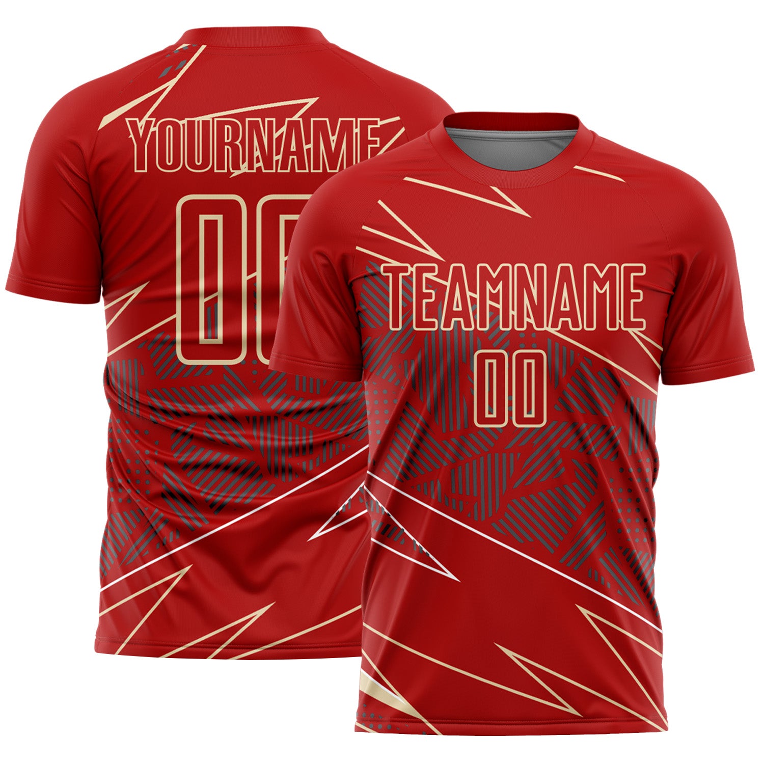 Custom Red Cream Lines Sports Sublimation Soccer Uniform Jersey