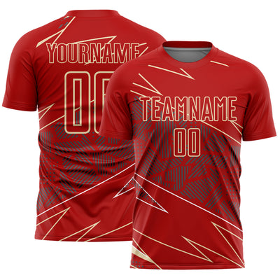 Custom Red Cream Lines Sports Sublimation Soccer Uniform Jersey