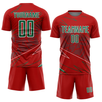 Custom Red Kelly Green-White Lines Sports Sublimation Soccer Uniform Jersey