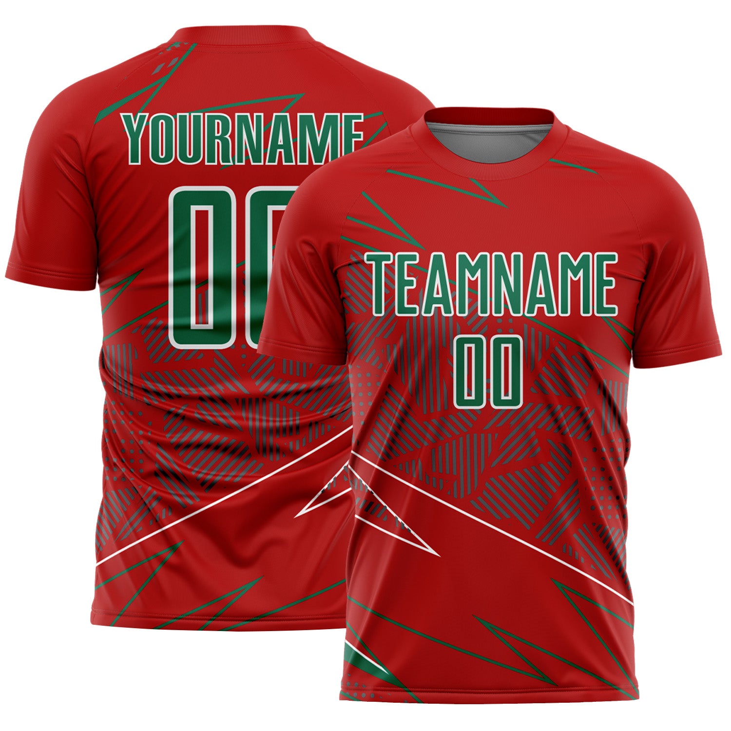 Custom Red Kelly Green-White Lines Sports Sublimation Soccer Uniform Jersey