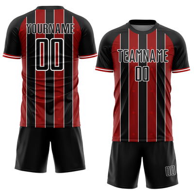 Custom Black Red-White Pinstripe Line Sports Sublimation Soccer Uniform Jersey