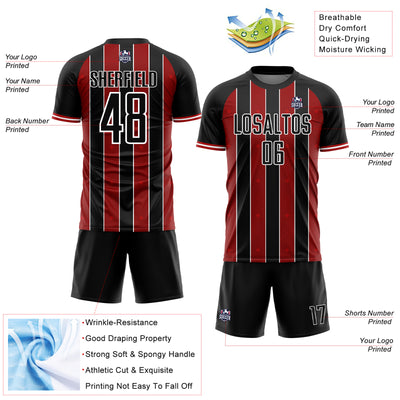 Custom Black Red-White Pinstripe Line Sports Sublimation Soccer Uniform Jersey
