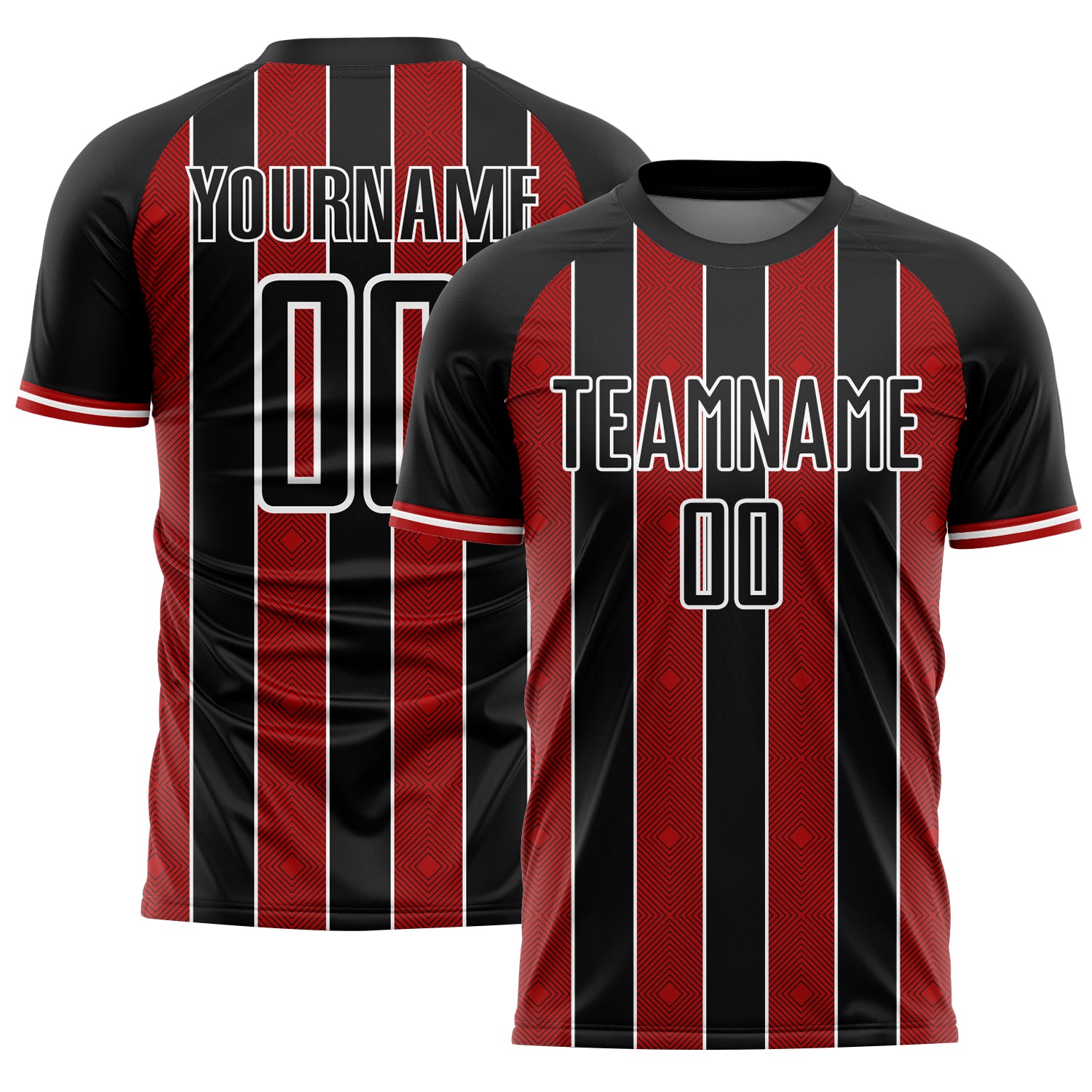 Custom Black Red-White Pinstripe Line Sports Sublimation Soccer Uniform Jersey