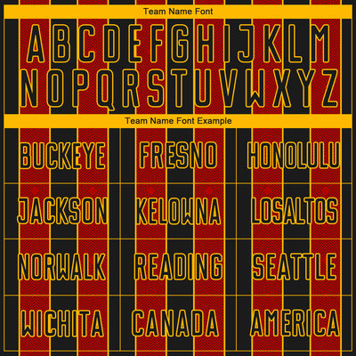 Custom Black Red-Gold Pinstripe Line Sports Sublimation Soccer Uniform Jersey