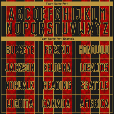 Custom Black Red-Old Gold Pinstripe Line Sports Sublimation Soccer Uniform Jersey