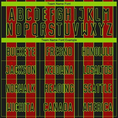 Custom Black Red-Neon Green Pinstripe Line Sports Sublimation Soccer Uniform Jersey