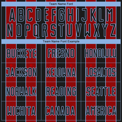 Custom Black Red-Light Blue Pinstripe Line Sports Sublimation Soccer Uniform Jersey