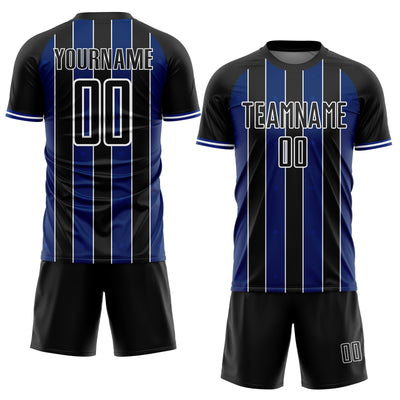 Custom Black Royal-White Pinstripe Line Sports Sublimation Soccer Uniform Jersey