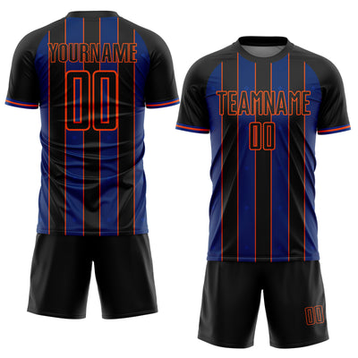 Custom Black Royal-Orange Pinstripe Line Sports Sublimation Soccer Uniform Jersey