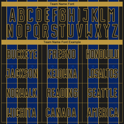 Custom Black Royal-Old Gold Pinstripe Line Sports Sublimation Soccer Uniform Jersey