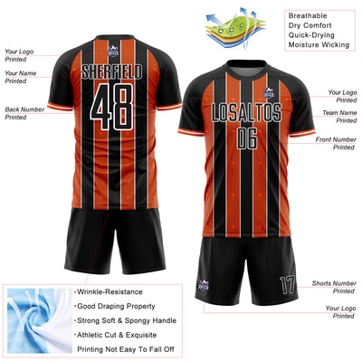 Custom Black Orange-White Pinstripe Line Sports Sublimation Soccer Uniform Jersey
