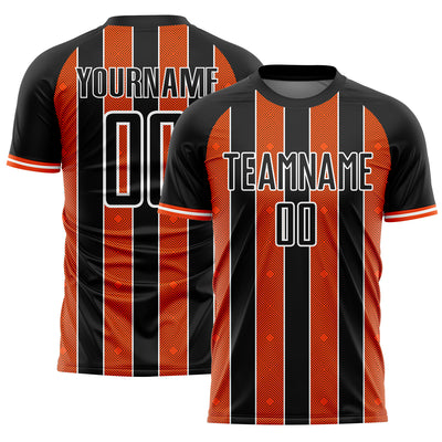 Custom Black Orange-White Pinstripe Line Sports Sublimation Soccer Uniform Jersey