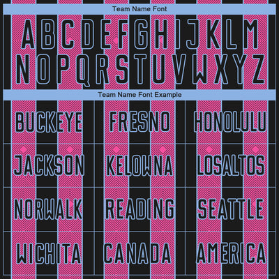 Custom Black Pink-Light Blue Pinstripe Line Sports Sublimation Soccer Uniform Jersey