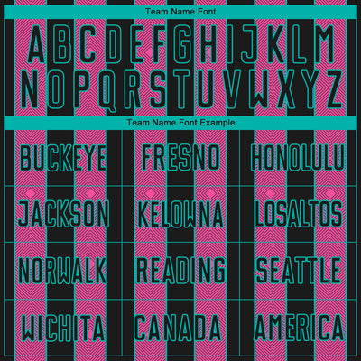 Custom Black Pink-Aqua Pinstripe Line Sports Sublimation Soccer Uniform Jersey