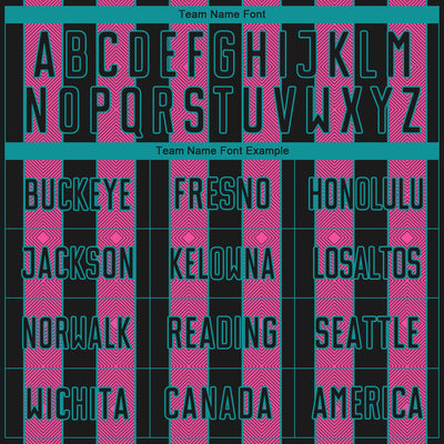 Custom Black Pink-Teal Pinstripe Line Sports Sublimation Soccer Uniform Jersey