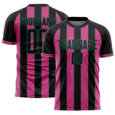 Custom Black Pink-Kelly Green Pinstripe Line Sports Sublimation Soccer Uniform Jersey