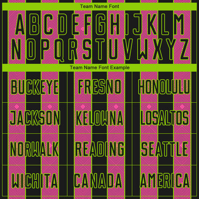 Custom Black Pink-Neon Green Pinstripe Line Sports Sublimation Soccer Uniform Jersey