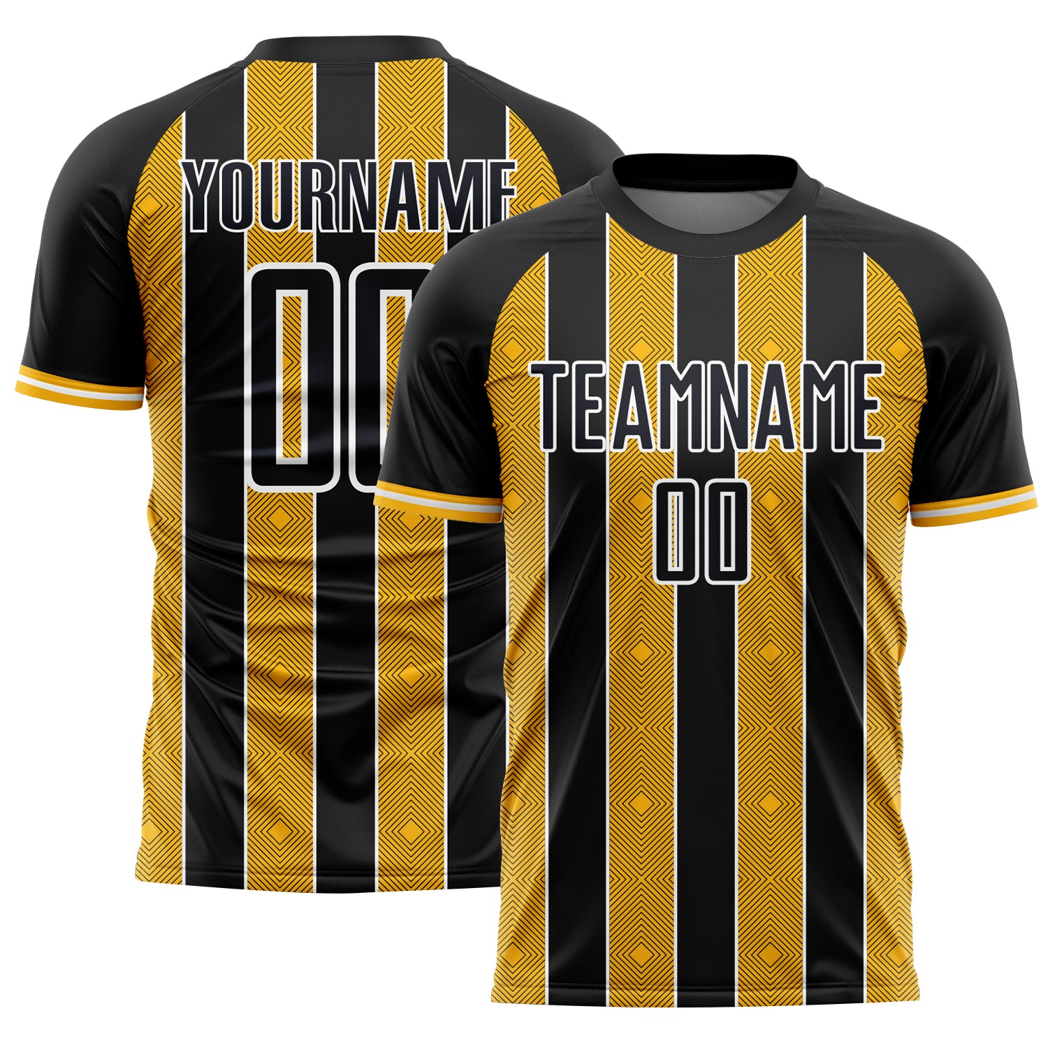 Custom Black Gold-White Pinstripe Line Sports Sublimation Soccer Uniform Jersey