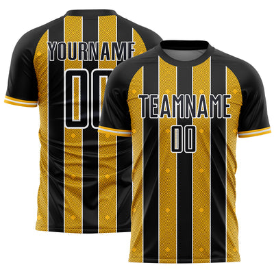 Custom Black Gold-White Pinstripe Line Sports Sublimation Soccer Uniform Jersey