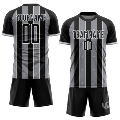Custom Black Gray-White Pinstripe Line Sports Sublimation Soccer Uniform Jersey