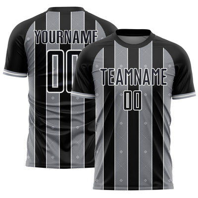 Custom Black Gray-White Pinstripe Line Sports Sublimation Soccer Uniform Jersey