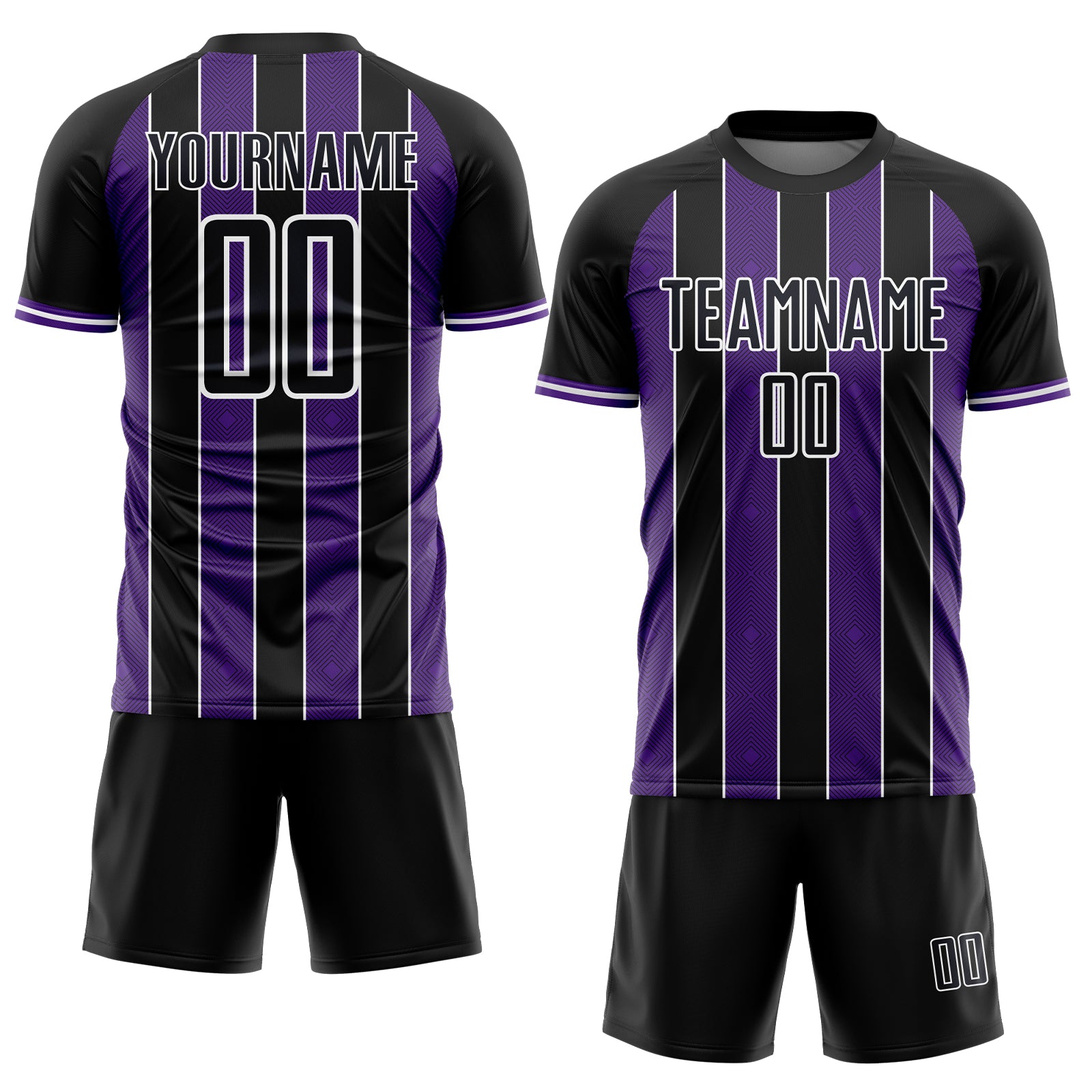 Custom Black Purple-White Pinstripe Line Sports Sublimation Soccer Uniform Jersey