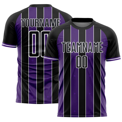 Custom Black Purple-White Pinstripe Line Sports Sublimation Soccer Uniform Jersey
