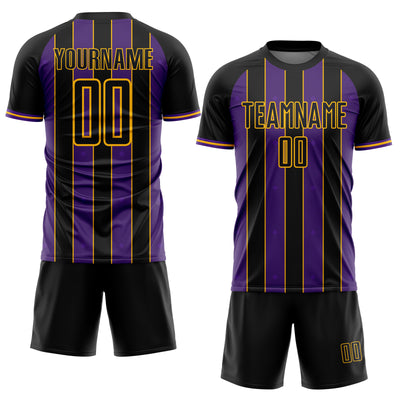 Custom Black Purple-Gold Pinstripe Line Sports Sublimation Soccer Uniform Jersey